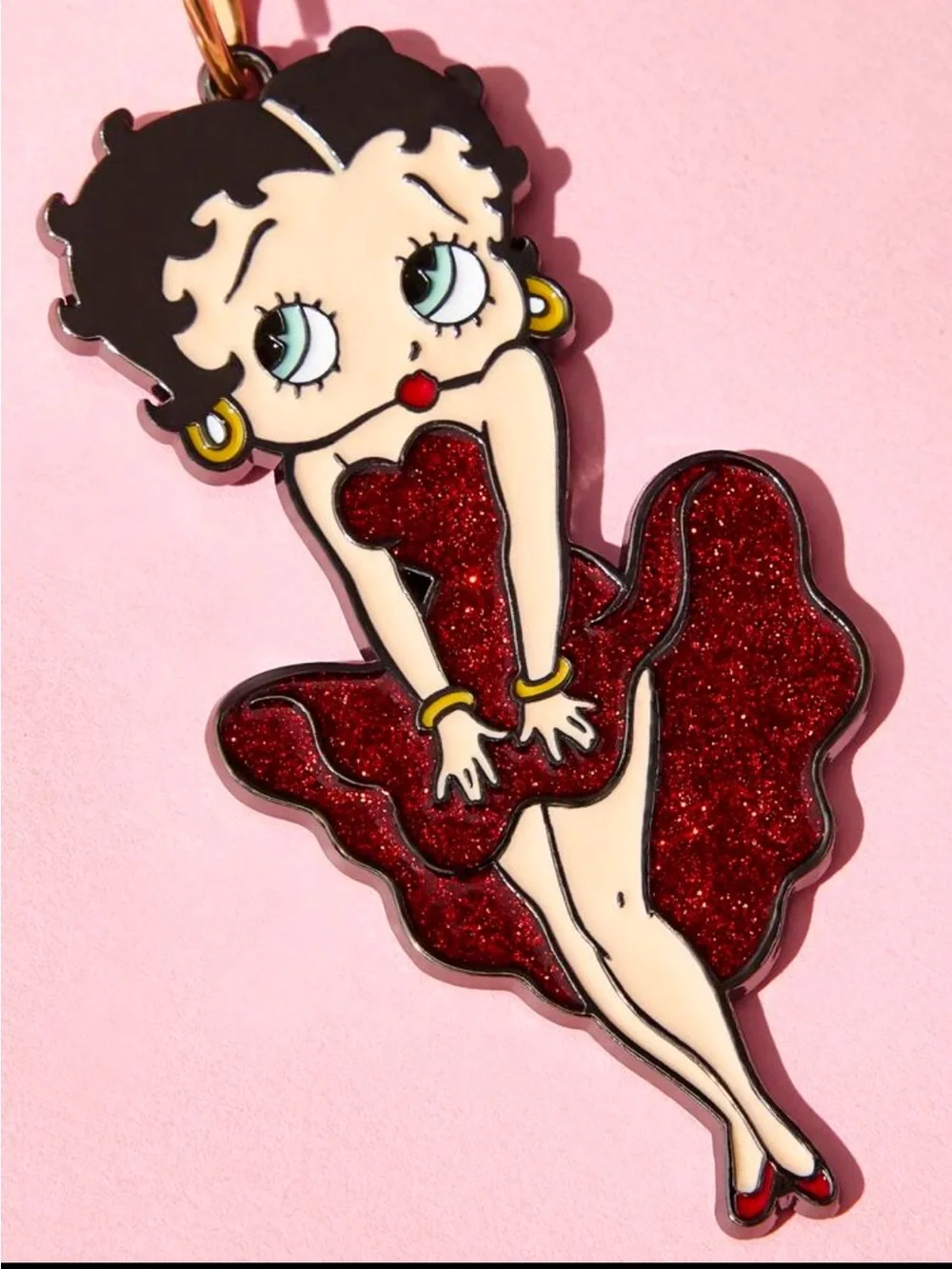 Betty Boop Metallic Red Glitter Cherry Charm Keychain NEW 🏷️